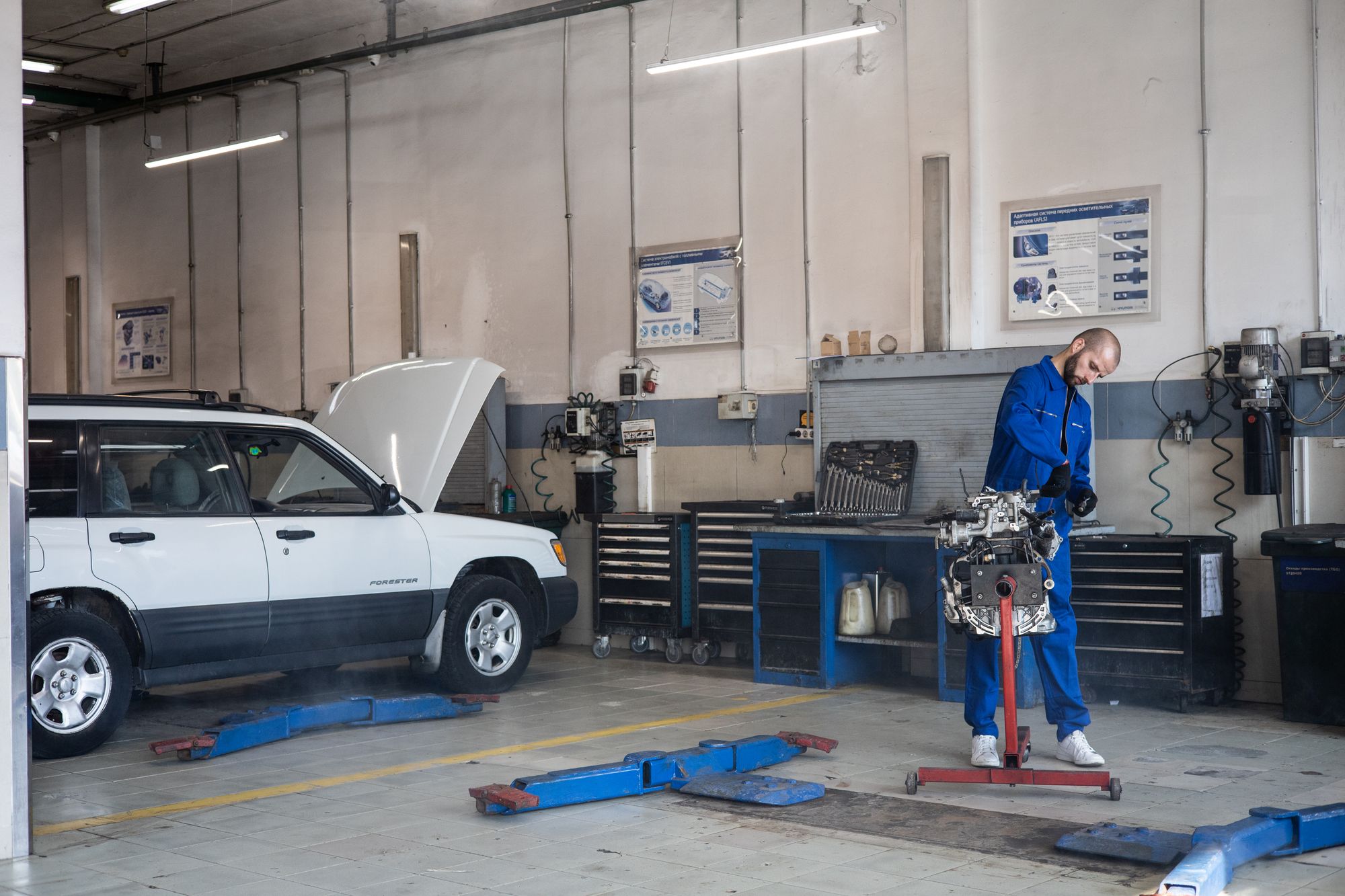 Mechanic working inside Port Perry Automotive's service bay